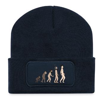 Menschheits Entwicklung - Evolution Illustration - Recycelte Patch Beanie - French Navy - Vorne