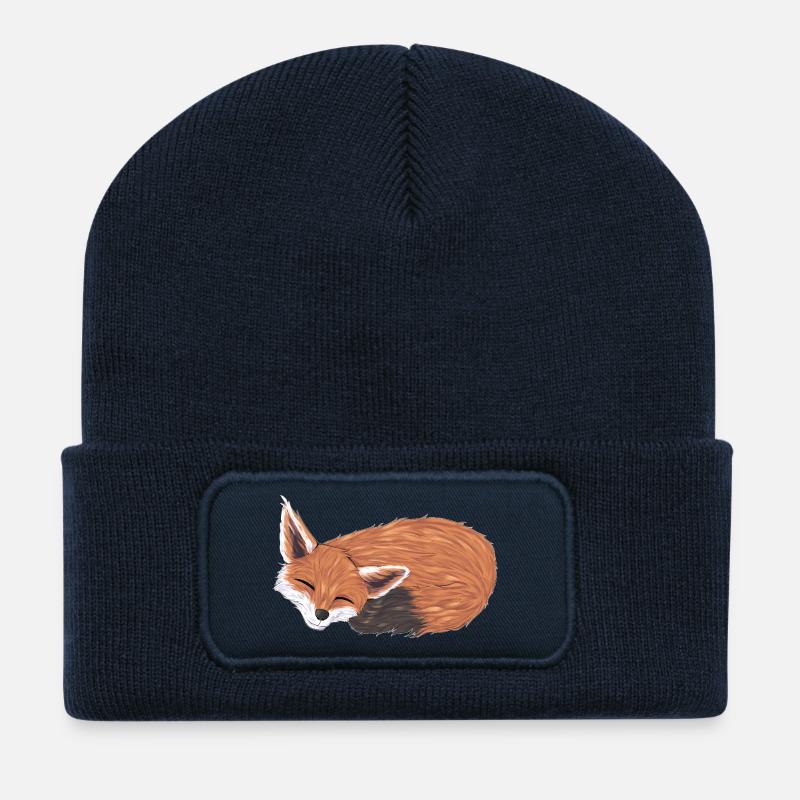 Renarde dans son sommeil aux couleurs chaudes - Beanie recyclé à patch - bleu marine