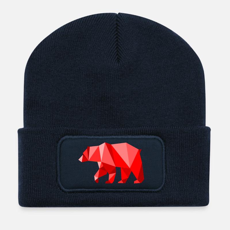 ours lowpoly rouge - Beanie recyclé à patch - bleu marine