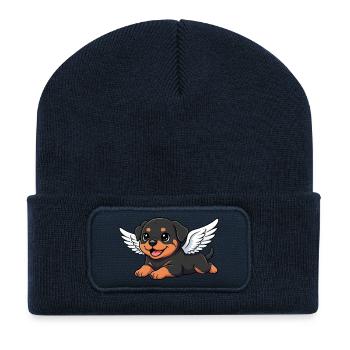 Ange Rottweiler mignon avec des ailes Dessin animé - Beanie recyclé à patch - bleu marine - Devant
