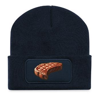 Pixel Steak Retro Grill Art - Recycled Patch Beanie - french navy - Front