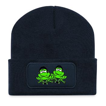 2 Frösche Gamer Nerd zocken Controller Spiel Team - Recycelte Patch Beanie - French Navy - Vorne