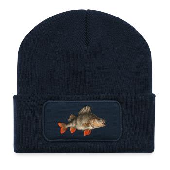 Perche Perche Perche Perche Perche Pêche Perche Perche - Beanie recyclé à patch - bleu marine - Devant