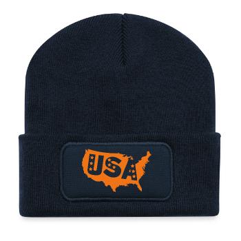 Orange USA Map with Stars - Recycled Patch Beanie - french navy - Front