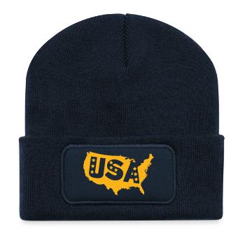 USA Map Emblem with Stars - Recycled Patch Beanie - french navy - Front
