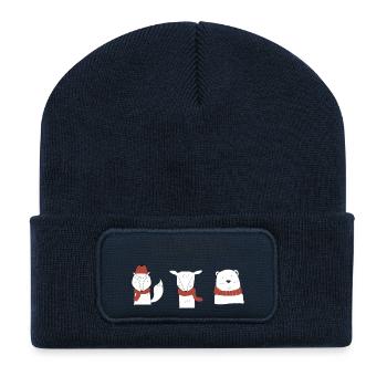 Bonjour Hiver Trio Animalier - Beanie recyclé à patch - bleu marine - Devant