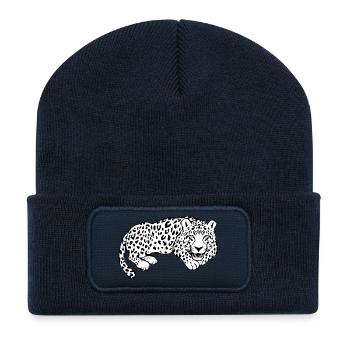 Leopard weiß Katzenshirt Leparden T-shirt Geschenk - Recycelte Patch Beanie - French Navy - Vorne