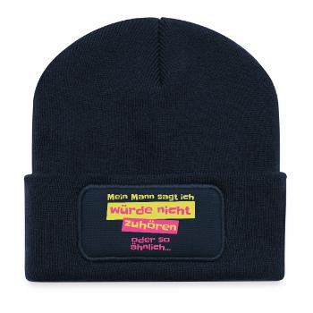 Mein Mann sagt ich höre nicht zu Design - Recycelte Patch Beanie - French Navy - Vorne