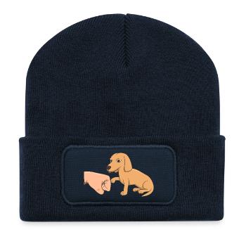 Cute Dachshund Dog Fist Bump Funny Pet Owner Gift - Recycled Patch Beanie - french navy - Front