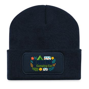 Camping Car et Fleurs Aventure - Beanie recyclé à patch - bleu marine - Devant