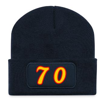 70. 70 ANS. 70e ANNIVERSAIRE. ANNIVERSAIRE 70 ANS. - Beanie recyclé à patch - bleu marine - Devant