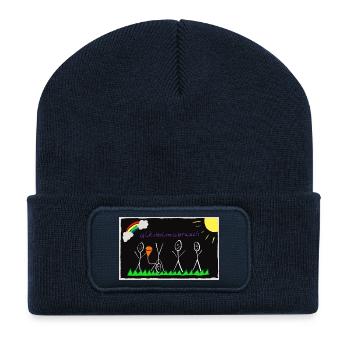 Festival Bild im Kinderstyle Bier - Recycelte Patch Beanie - French Navy - Vorne
