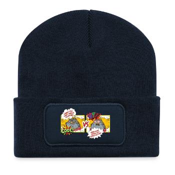 Vogelwitz: Fäkal-Showdown Cartoon - Recycelte Patch Beanie - French Navy - Vorne