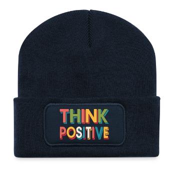Think Positive Arc-en-Ciel Rétro - Beanie recyclé à patch - bleu marine - Devant