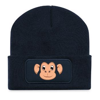 Süßes Cartoon-Affengesicht Happy Chimpans-Kostüm - Recycelte Patch Beanie - French Navy - Vorne