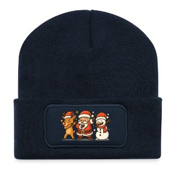 Papa Noël Renne, bonhomme de neige en train de faire du dabbing - Beanie recyclé à patch - bleu marine - Devant