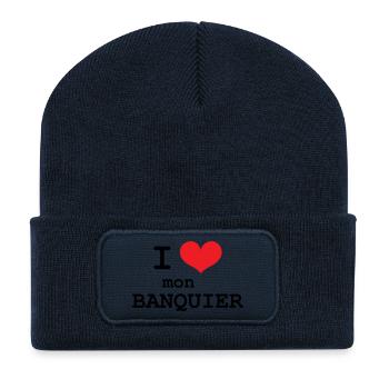 I love my banker - Recycled Patch Beanie - french navy - Front