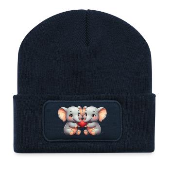 Elephant friends with a heart - Recycled Patch Beanie - french navy - Front
