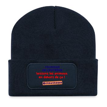 Tourisme_de_lextreme_laissons_les_animaux_en_dehor - Beanie recyclé à patch - bleu marine - Devant