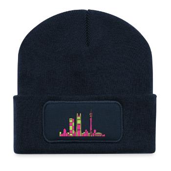 Silhouette de la tour de la ville de Guangzhou Tower Art de lignes - Beanie recyclé à patch - bleu marine - Devant