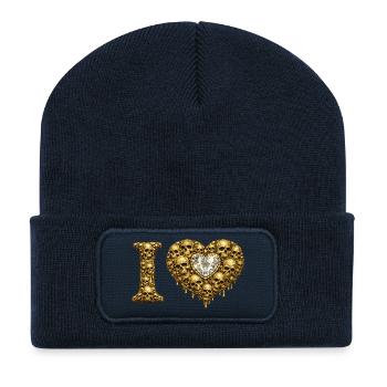 J’ADORE | Cœur du Crâne d’Or – Amour du Crâne - Beanie recyclé à patch - bleu marine - Devant