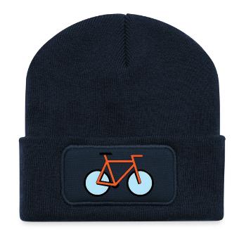 Silhouette orange de vélo dans le style pop - Beanie recyclé à patch - bleu marine - Devant