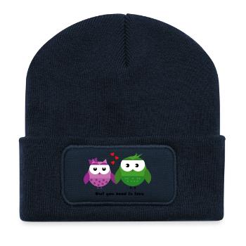 Eulen-Liebe: Owl You Need Is Love - Recycelte Patch Beanie - French Navy - Vorne
