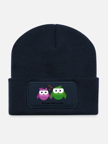 Eulen-Liebe: Owl You Need Is Love - Recycelte Patch Beanie - French Navy