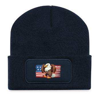 Aigle de la Liberté sur le drapeau américain - Beanie recyclé à patch - bleu marine - Devant