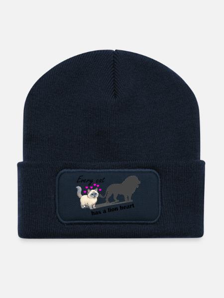Every cat has a lion heart - Recycled Patch Beanie - french navy