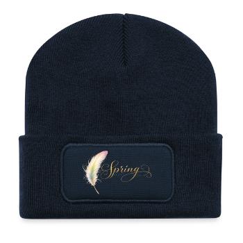 Spring Lettering with Feather Elegant Design - Recycled Patch Beanie - french navy - Front