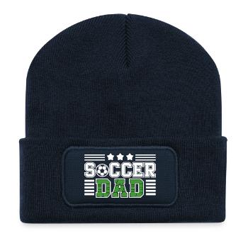 Soccer Father Pride Design avec un motif de balle - Beanie recyclé à patch - bleu marine - Devant