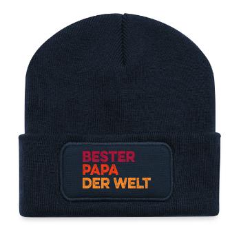 Bester Papa der Welt Vatertag lustig - Recycelte Patch Beanie - French Navy - Vorne