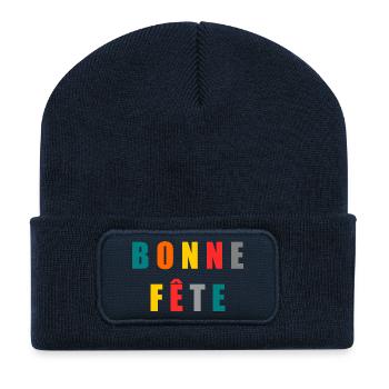 BONNE FÊTE. FÊTE DES MÈRES. FÊTE DES PÈRES. FÊTE - Beanie recyclé à patch - bleu marine - Devant