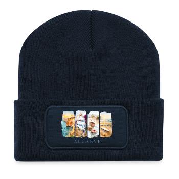 Algarve Portugal Urlaub – Strand & Felsen Motiv - Recycelte Patch Beanie - French Navy - Vorne