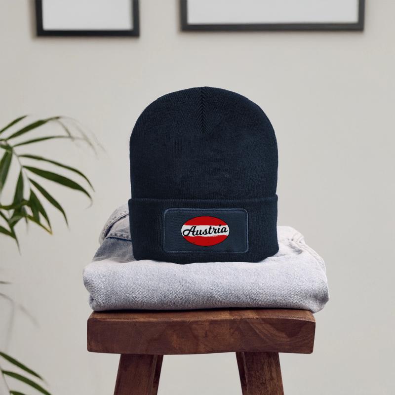 Austria Script Logo on Red Recycled Patch Beanie