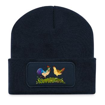 Coq et poule - Beanie recyclé à patch - bleu marine - Devant