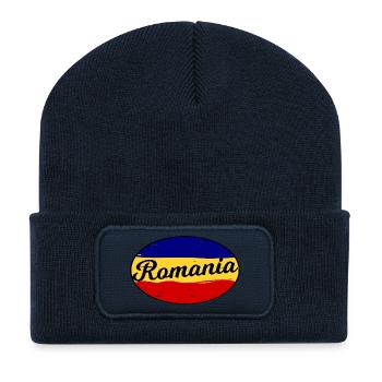 Romania Schriftzug Flaggenprint - Recycelte Patch Beanie - French Navy - Vorne