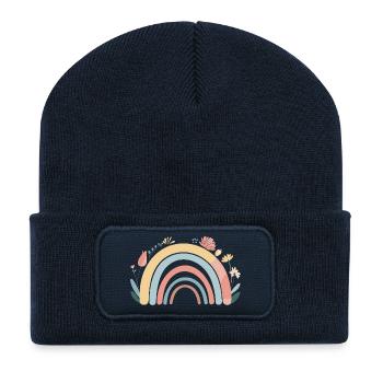 Rainbow Bohemian Floral - Retro Pastel Shades - Recycled Patch Beanie - french navy - Front