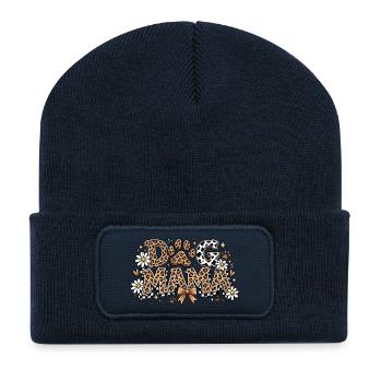 Dog Mom: Dog Mama Leopard Blumen Geschenk - Recycelte Patch Beanie - French Navy - Vorne