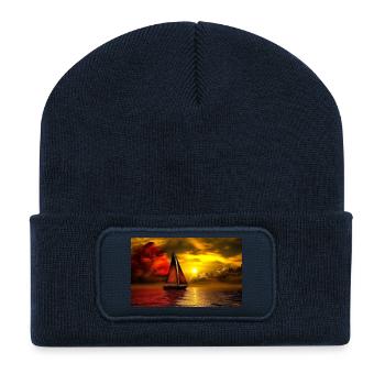 Sailboat at sunset - Recycled Patch Beanie - french navy - Front