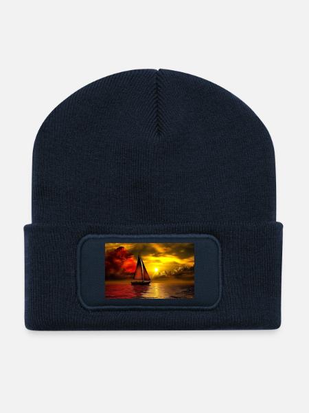 Sailboat at sunset - Recycled Patch Beanie - french navy