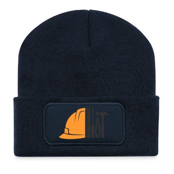 Werkzeug & Bauhelm – Handwerker Logo - Recycelte Patch Beanie - French Navy - Vorne