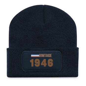 80 Jahre 1946 Handgeschriebenes T-Shirt - Recycelte Patch Beanie - French Navy - Vorne