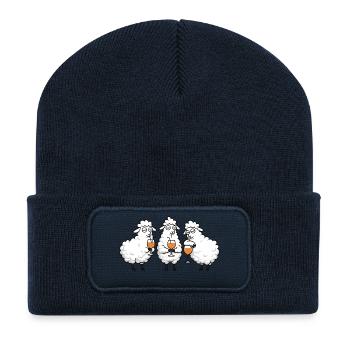 Trio de moutons buveurs - Beanie recyclé à patch - bleu marine - Devant