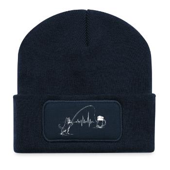 Heartbeat Fishing Beer Cat ECG Fisherman - Recycled Patch Beanie - french navy - Front