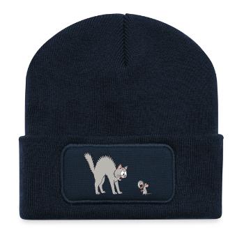 Cat and Mouse | Funny Cartoon Motif - Recycled Patch Beanie - french navy - Front