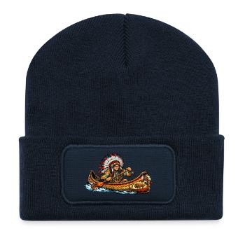 Indians in canoe - Recycled Patch Beanie - french navy - Front