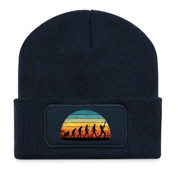 Funny Cricket Evolution Gift for Cricketer - Recycled Patch Beanie - french navy - Front