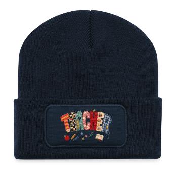 Crochet Teacher Patchwork - Recycled Patch Beanie - french navy - Front